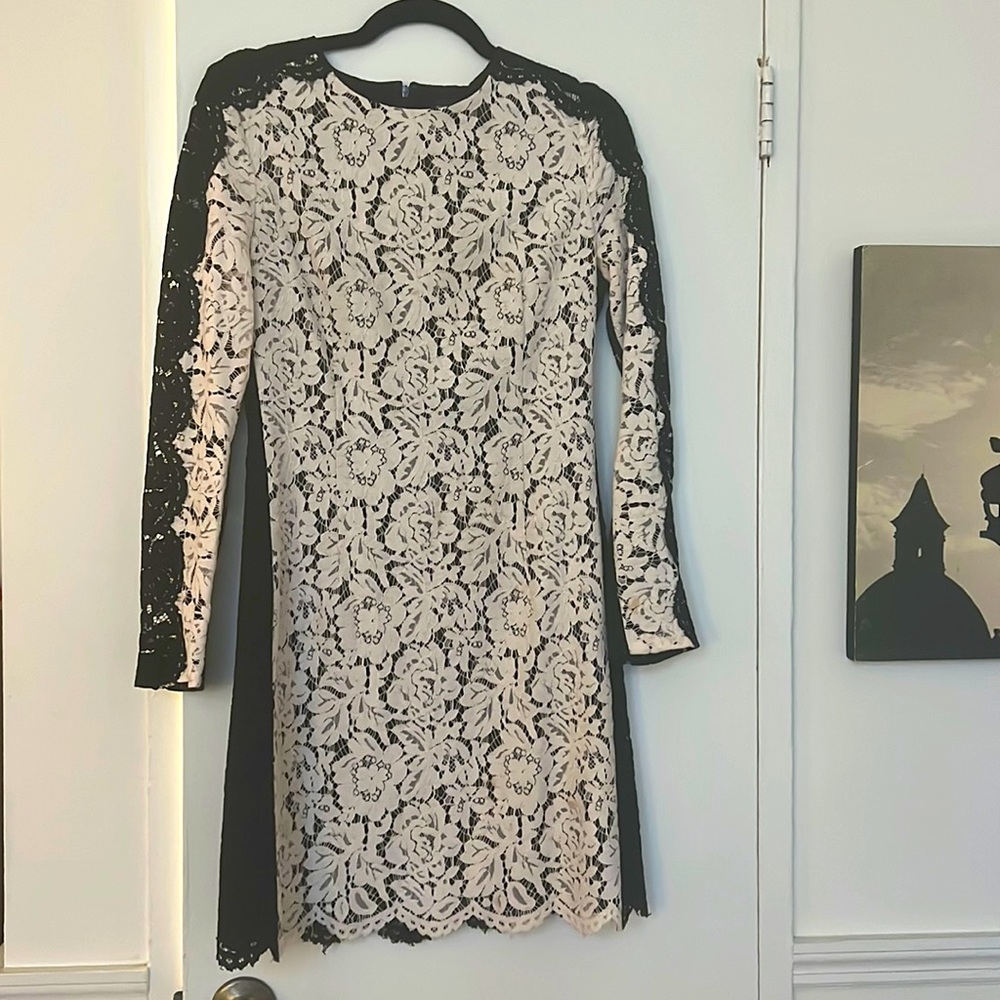 Club Monaco pale pink and black Lace dress. Zip up back, size 6